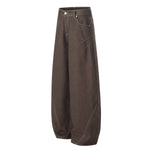 Vintage Washed Curved Seam Baggy Wide-Leg Cargo Jeans