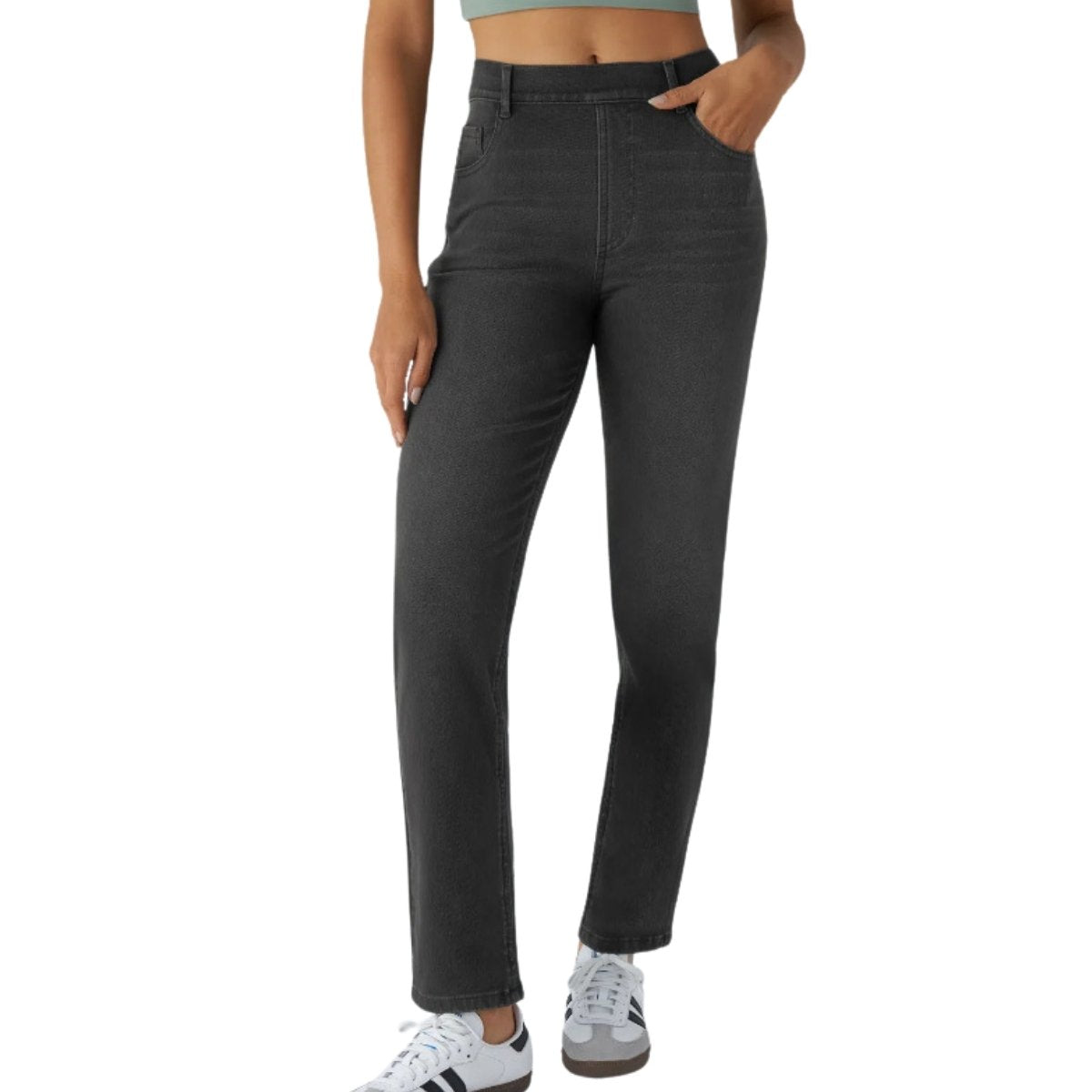 High Waisted Pull-On Straight Leg Jeans