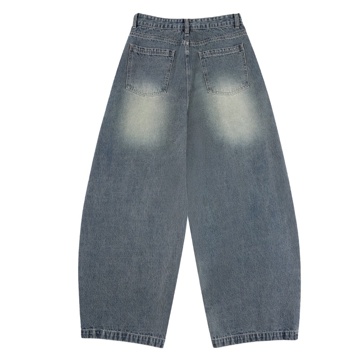 Laser Print Vintage Curved Denim Wide Leg Jeans