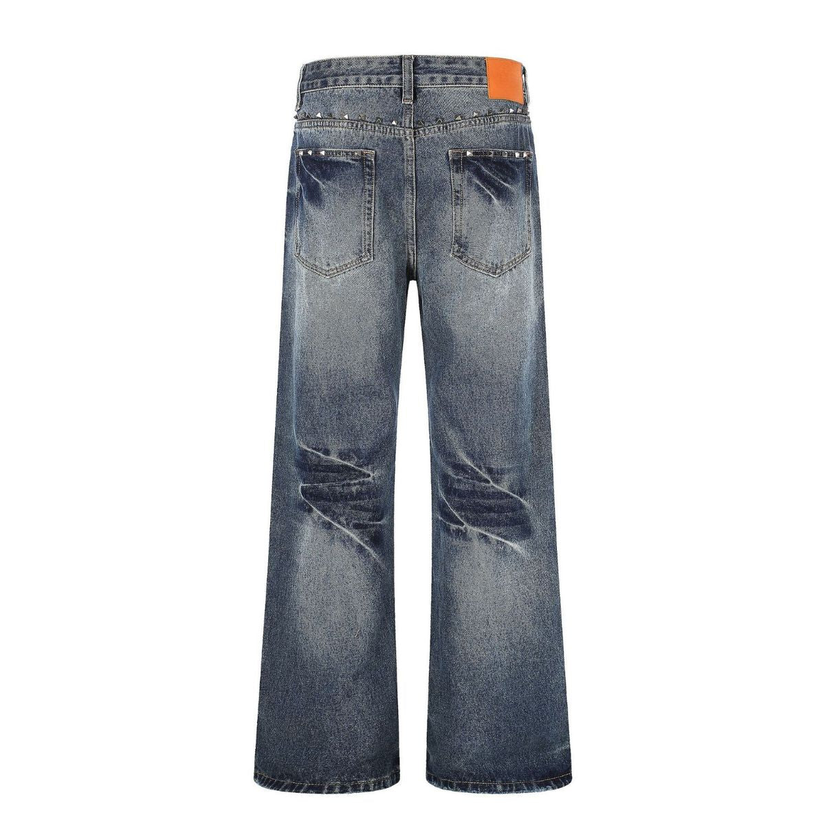 Rivet Lightning Pattern Micro Flare Vintage Denim Jeans