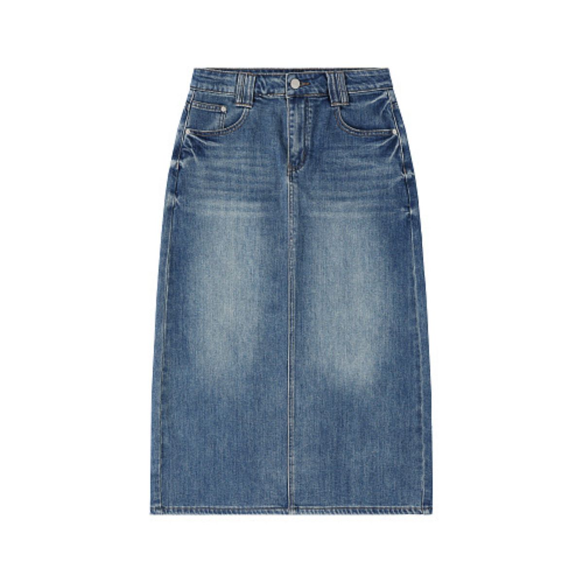 Vintage Washed A-Line Denim Midi Skirt
