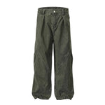 Striped Corduroy Patchwork Relaxed Fit Multi-Pocket Utility Cargo Pants