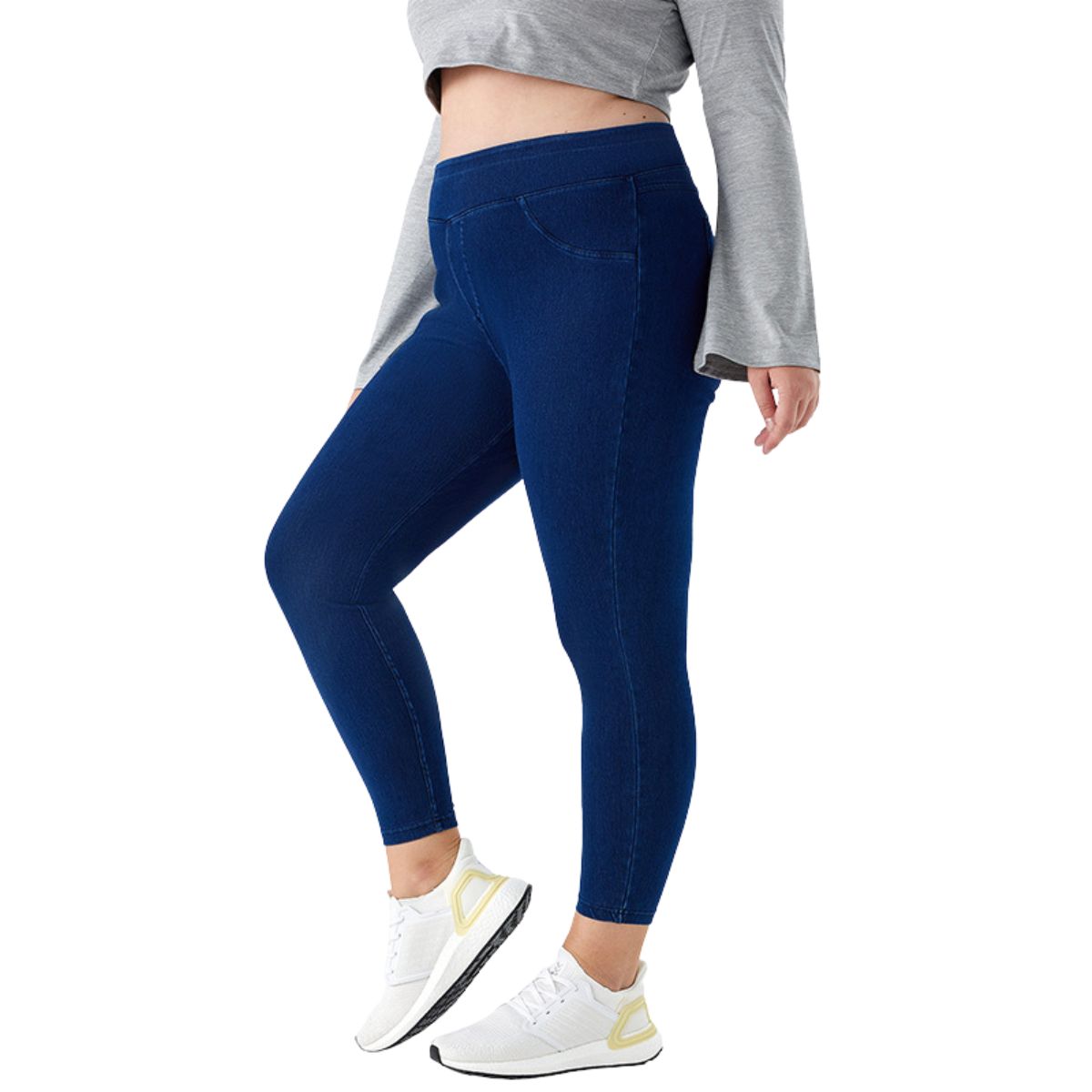 Plus Size Women High Waist Butt Lifting Dual Pockets Denim Yoga Pants