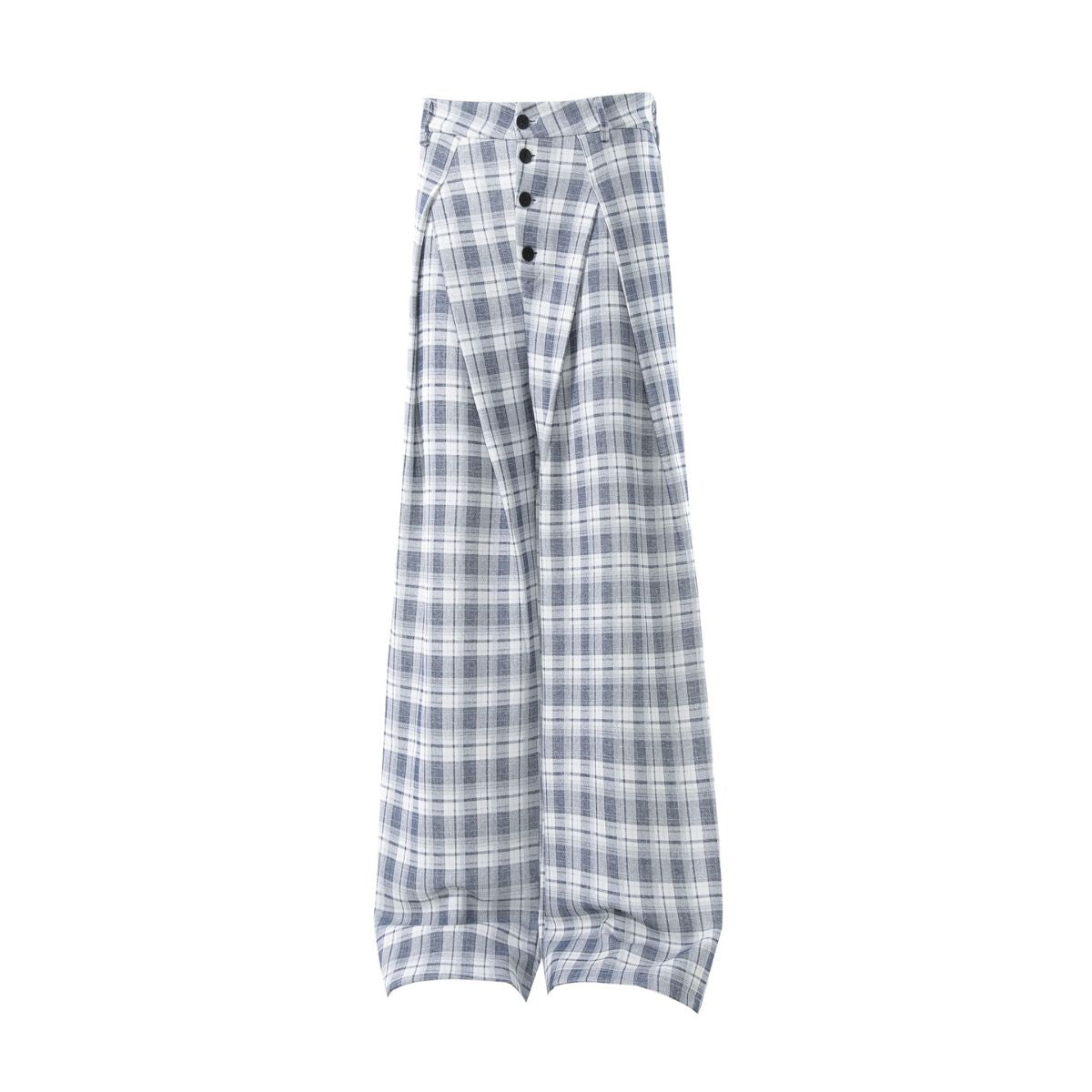 Vintage Plaid Pleated Wide Leg Trousers