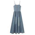 A-Line Denim Spaghetti-Strap Midi Dress
