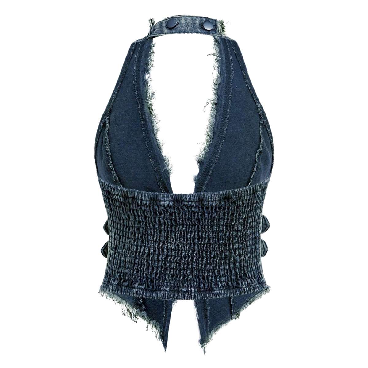 Women's Y2K Backless Fringe CorsetDenim Halter Top