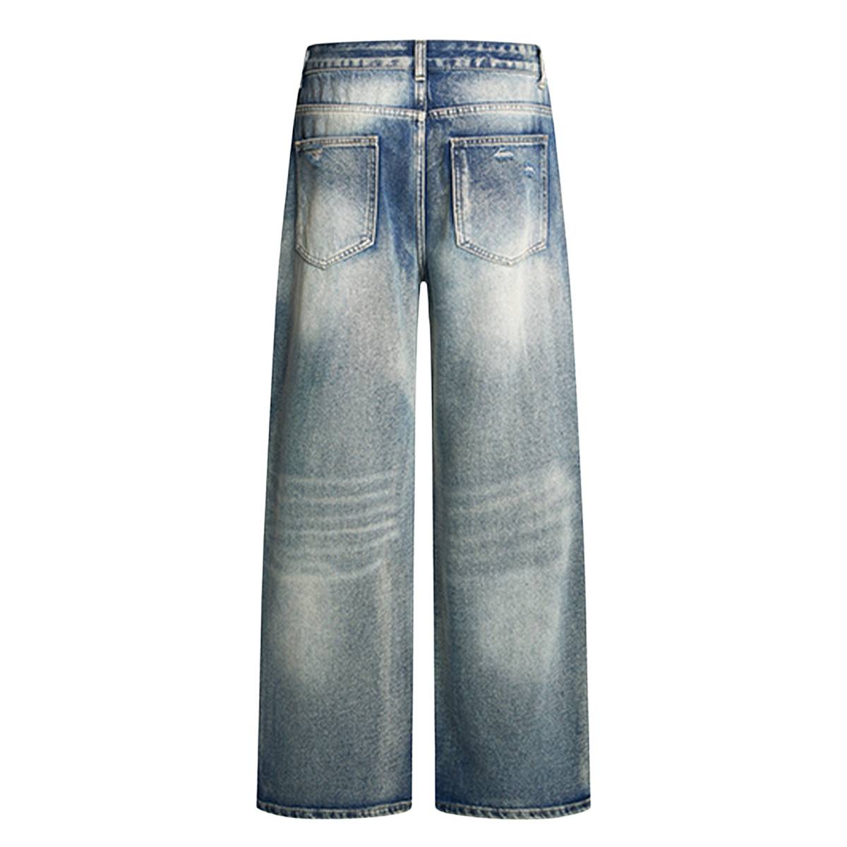 Retro Bleached Ripped Loose Fit Wide Leg Jeans