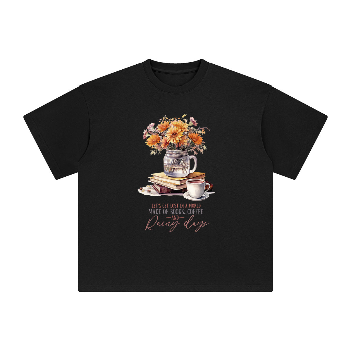 Flowers Coffe & Books Graphic Tee-INNBLAC Fashion Apparel