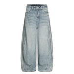 Men's Washed Distressed Denim Pants Vintage American Loose Wide Leg