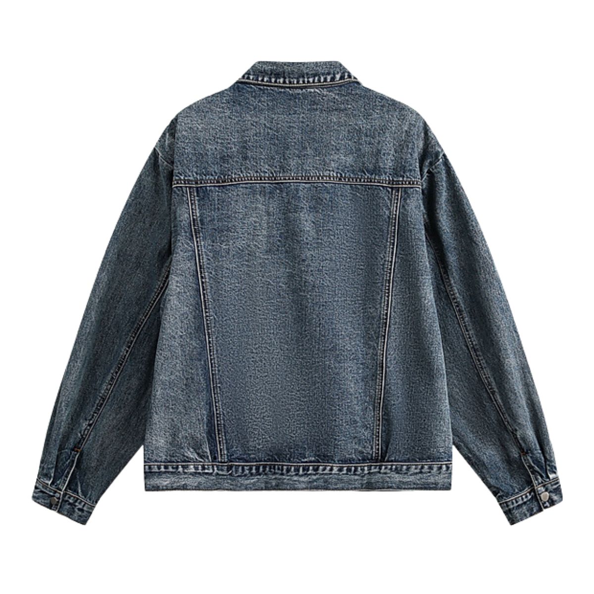 Zipper-embroidered Loose Retro Washed Denim Jacket