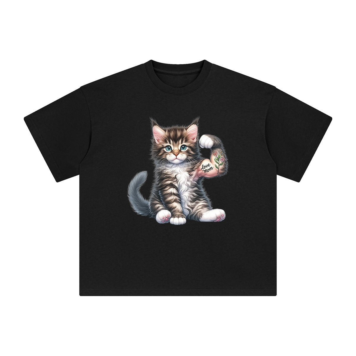 Maine Coon Flexes Muscles Graphic Tee-INNBLAC Fashion Apparel