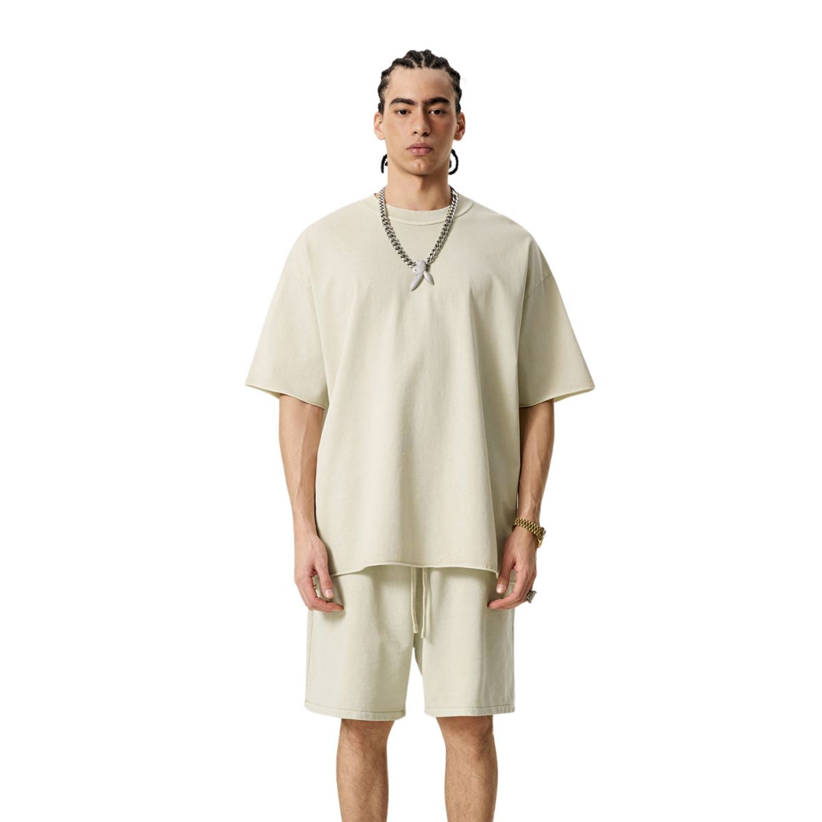 Camiseta lavada con borde reverso sin rematar de 8 oz