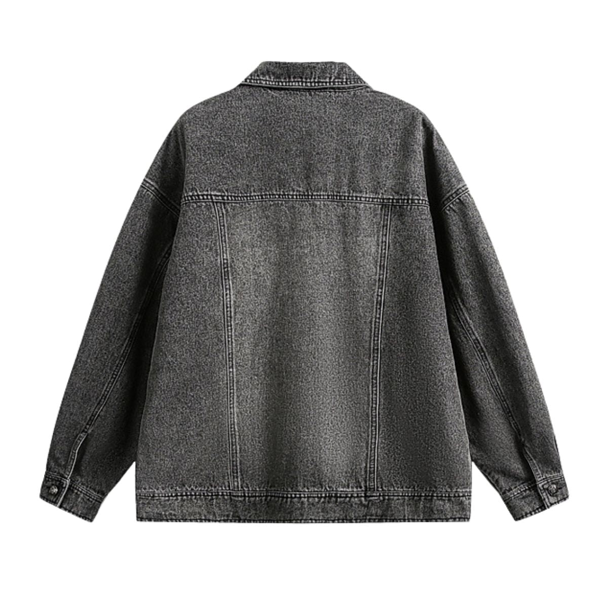 Stitched Diamond Design Relaxed Water-washed Denim Work Jacket