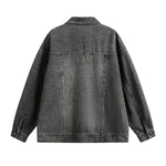 Stitched Diamond Design Relaxed Water-washed Denim Work Jacket