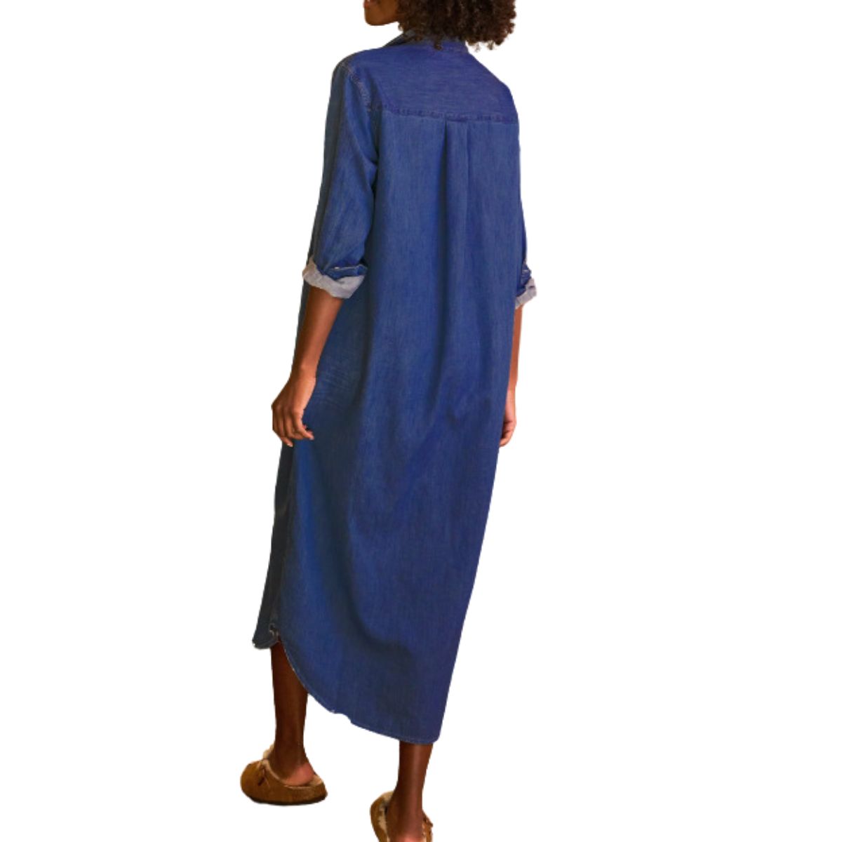 Vestido camisero largo holgado de mezclilla con botones