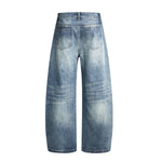 Vintage Whiskered Gradient Washed High Waist Barrel Wide Leg Denim Jeans