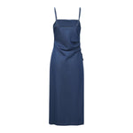 Spaghetti Strap Ruched Midi Denim Dress