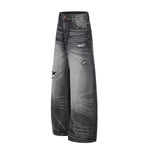 Vintage Washed Barrel Leg Distressed Jeans
