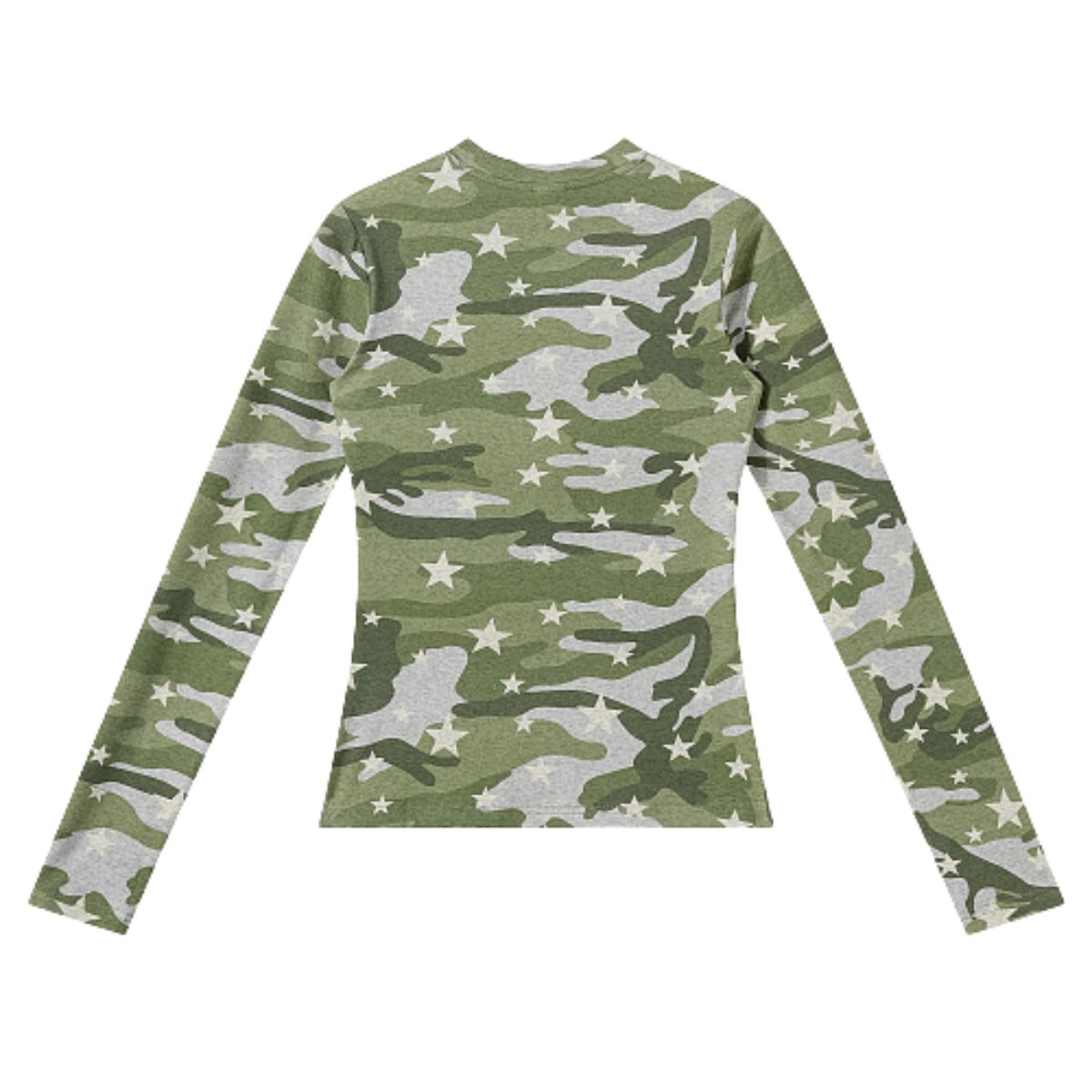 Star Camo Cropped Slim Fit Long Sleeve Layering Base Top