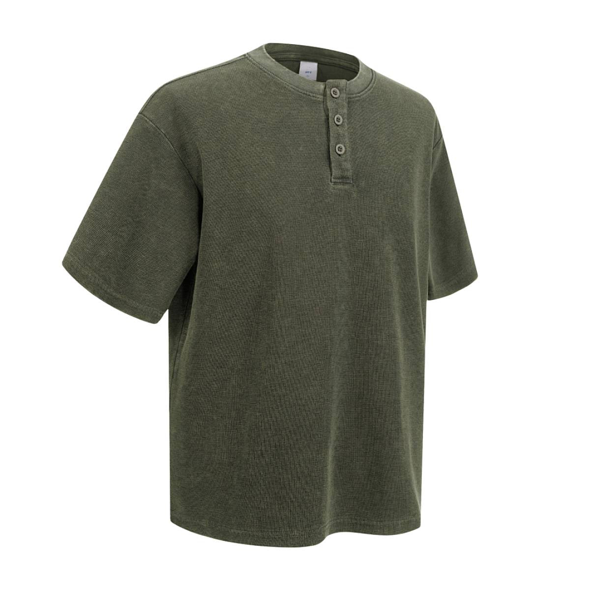 Casual Waffle Fabric Button Neck T-Shirt