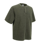 Casual Waffle Fabric Button Neck T-Shirt