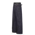 Raw Indigo Wide Leg Jeans with Metal Horsebit Detail