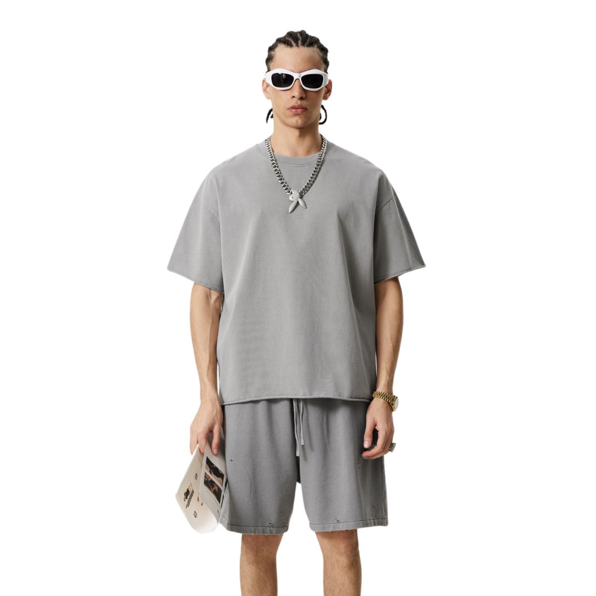 Distressed Raw Edge Washed T Shirt 8oz