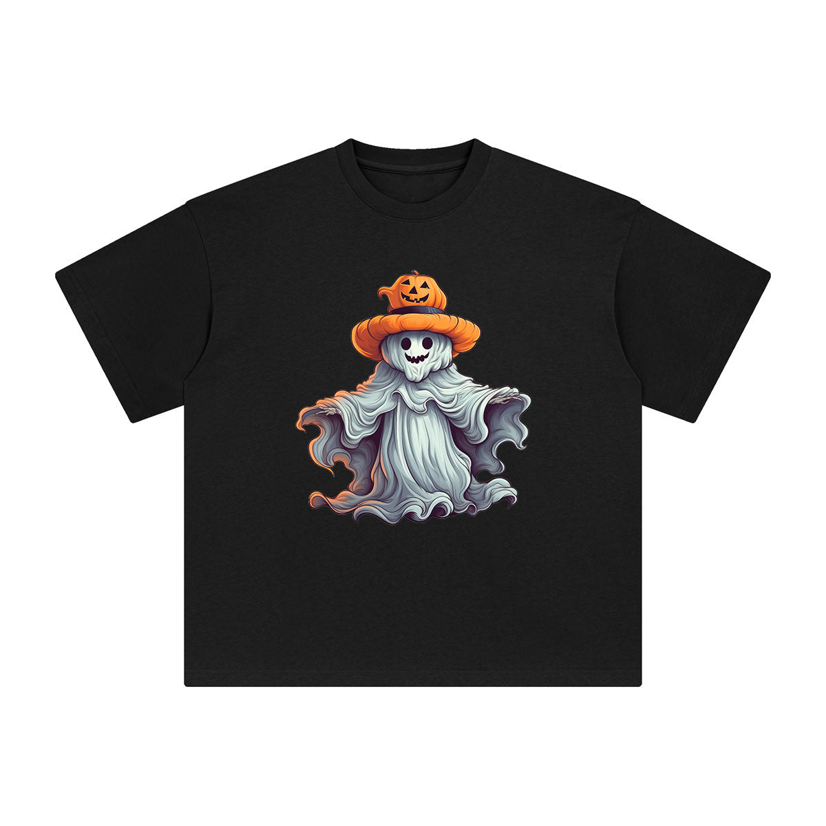 Ghost With Pumpkin Hat Graphic Tee-INNBLAC Fashion Apparel