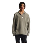 Distressed Edge Buttonless Long-Sleeve Polo
