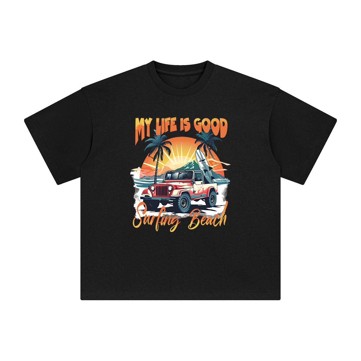 My Life Is Good Surfing Beach Graphic Tee-INNBLAC Fashion Apparel