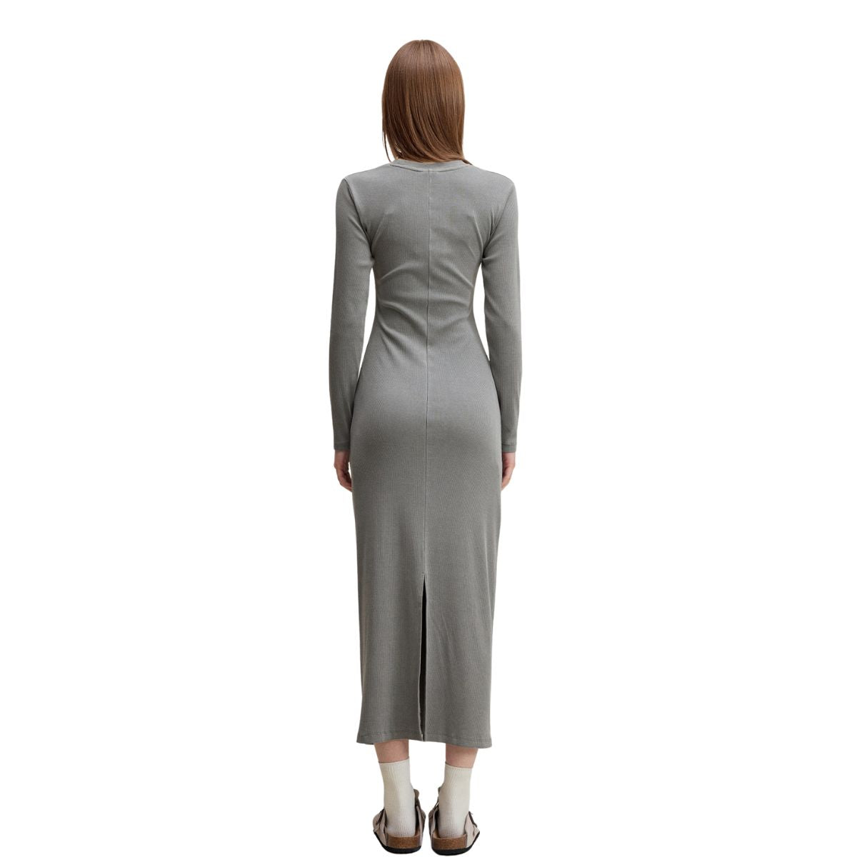 Slim Fit Long Sleeves Ribbed Midi Dress