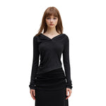 Ruched Fitted Long Sleeve Hoodie Top