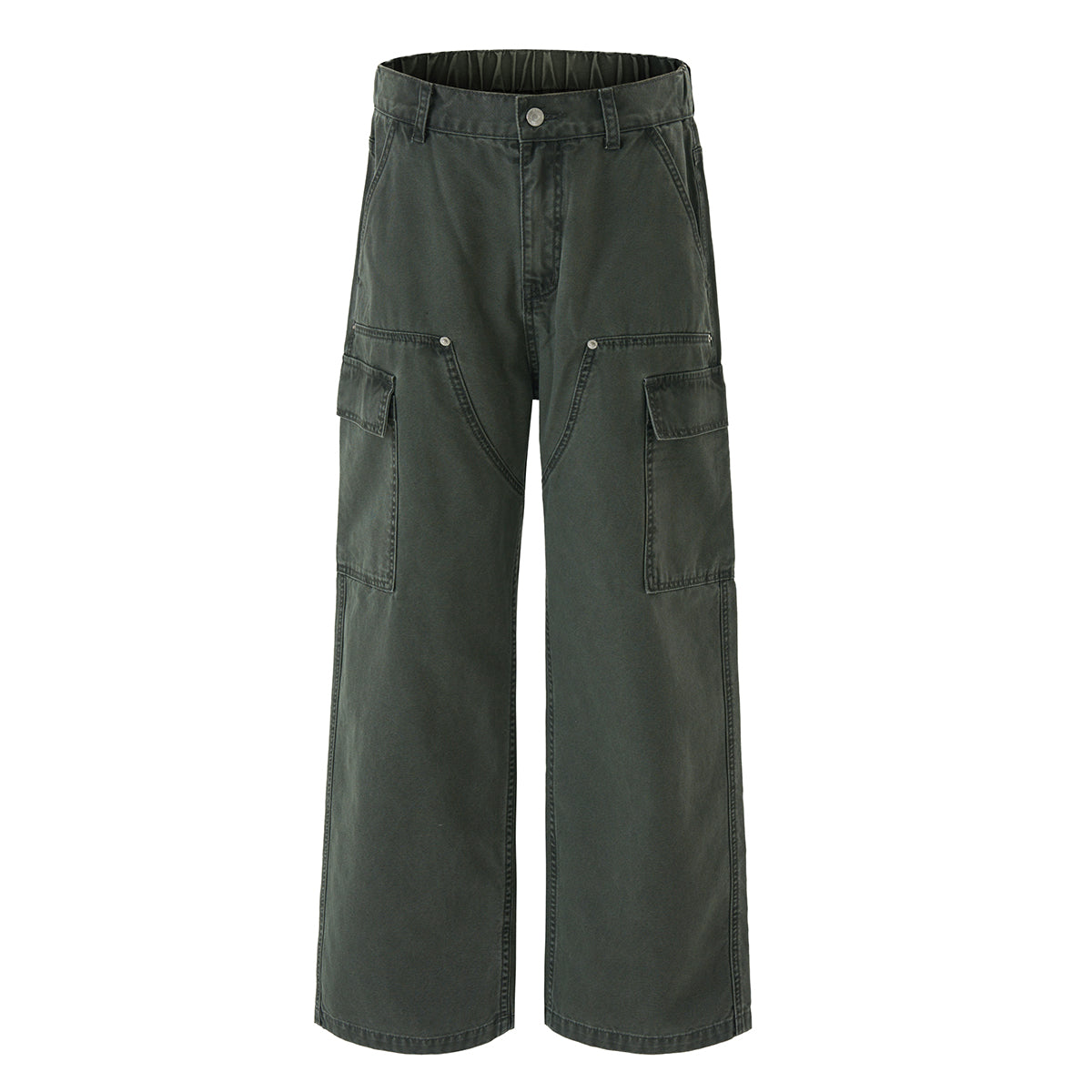 Wide Leg Cargo Pants Elastic Waistband Multi Pocket