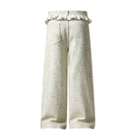 Leopard Print Polka Dot Ruffle Waist Rhinestone Graffiti Wide-Leg Jeans