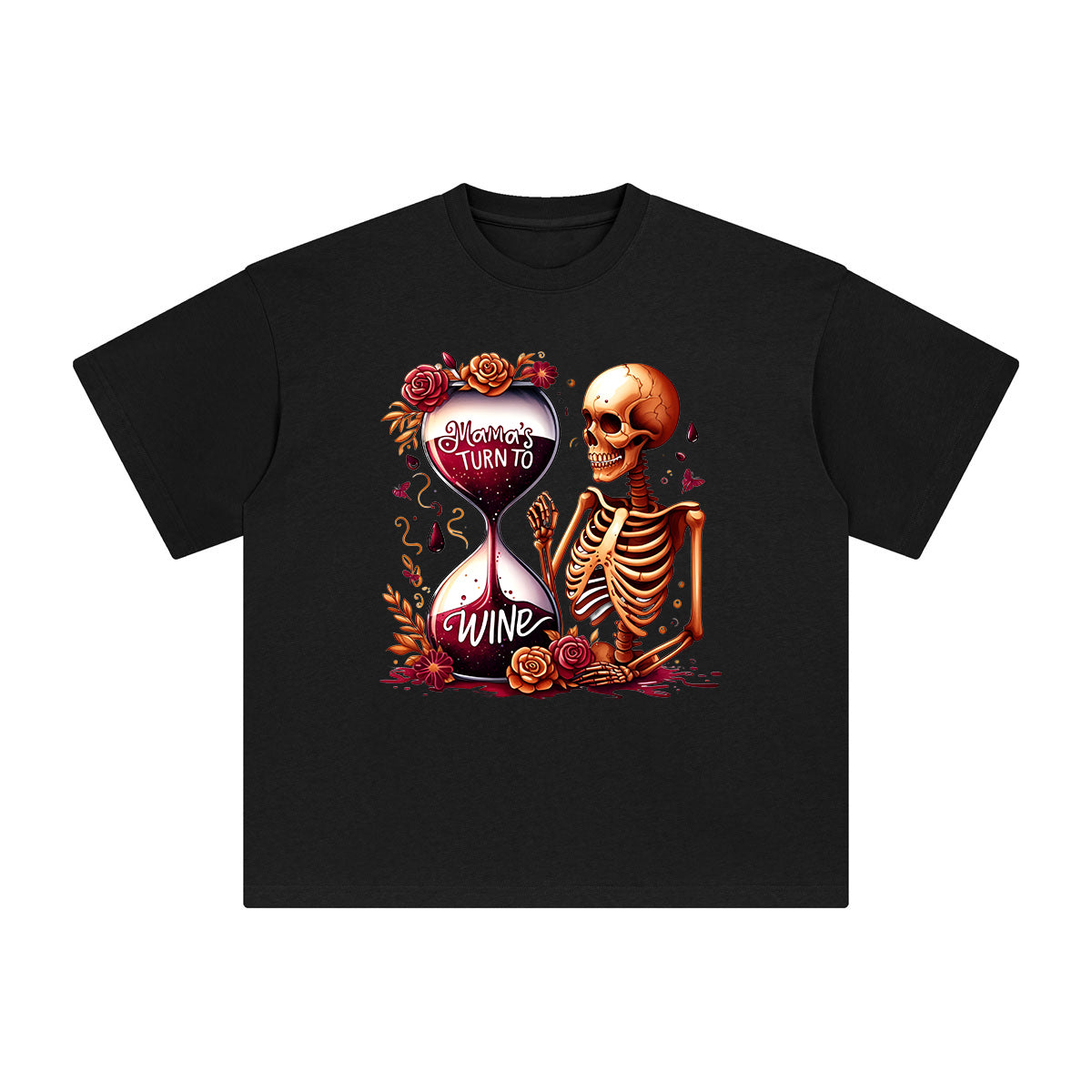 Skeleton Mama's Turn To Wine Graphic Tee-INNBLAC Fashion Apparel