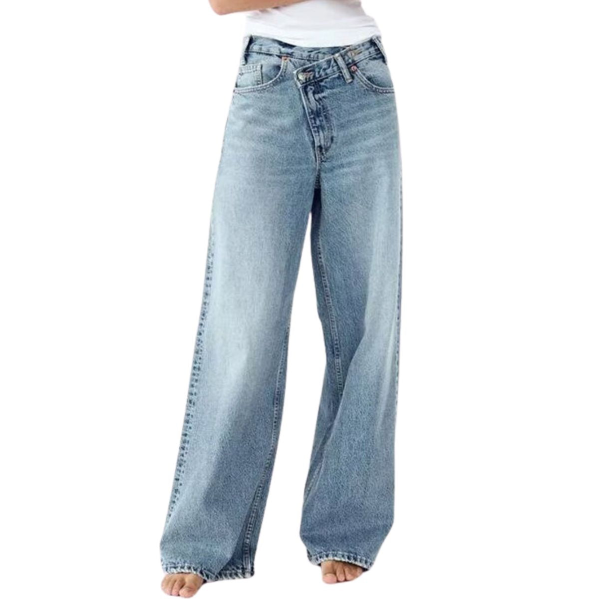 Crossover Asymmetric High-Rise Wide-Leg Jeans