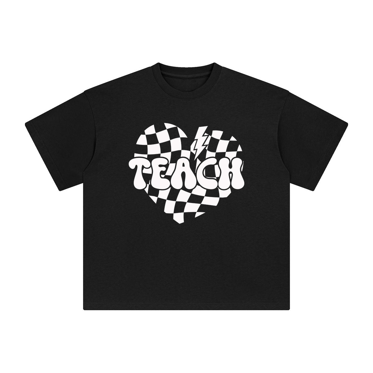 Teach Checkered Heart Graphic Tee-INNBLAC Fashion Apparel