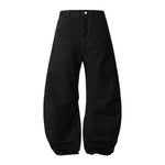 Deconstructed Washed Solid Pleated Panel Multi-Pocket Cargo Pants