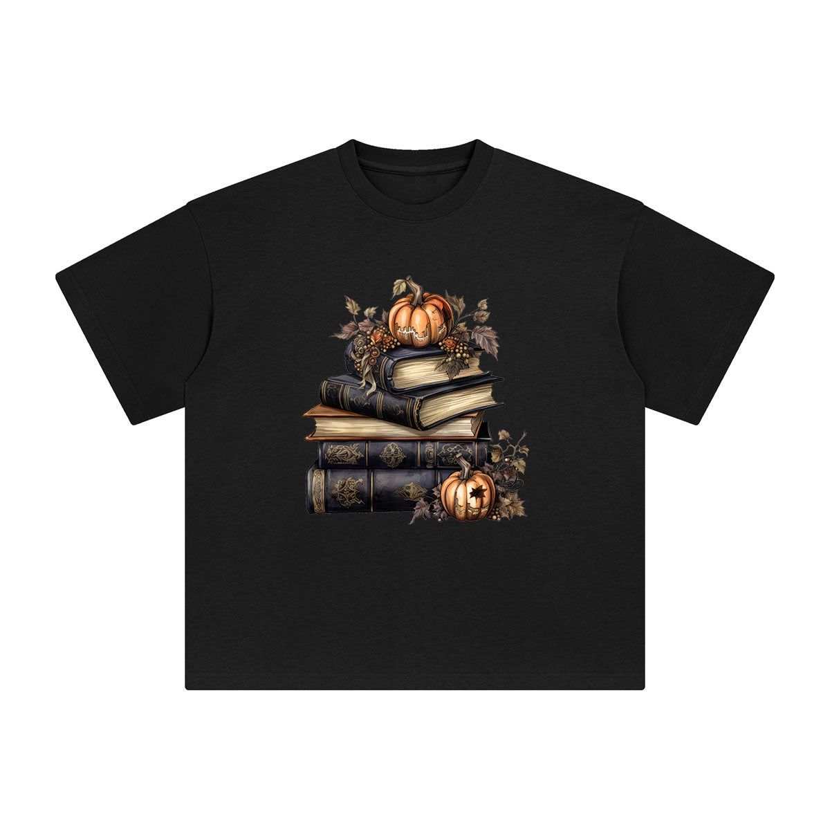 Halloween Book & Pumpkin Graphic Tee-INNBLAC Fashion Apparel