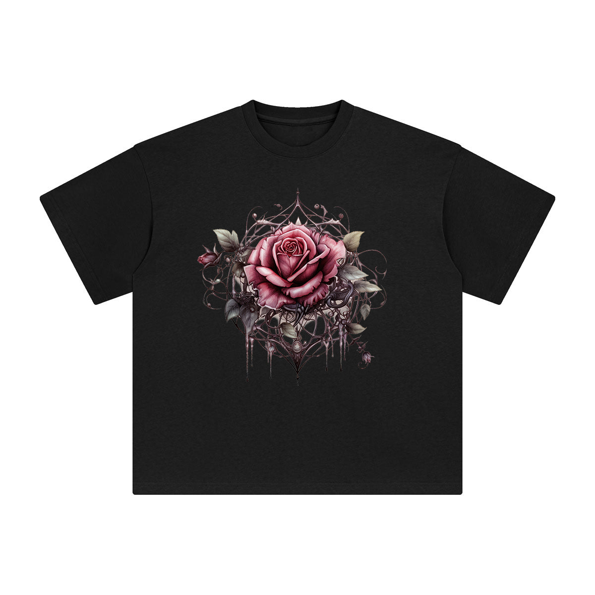 Gothic Spiderweb & Rose Graphic Tee-INNBLAC Fashion Apparel