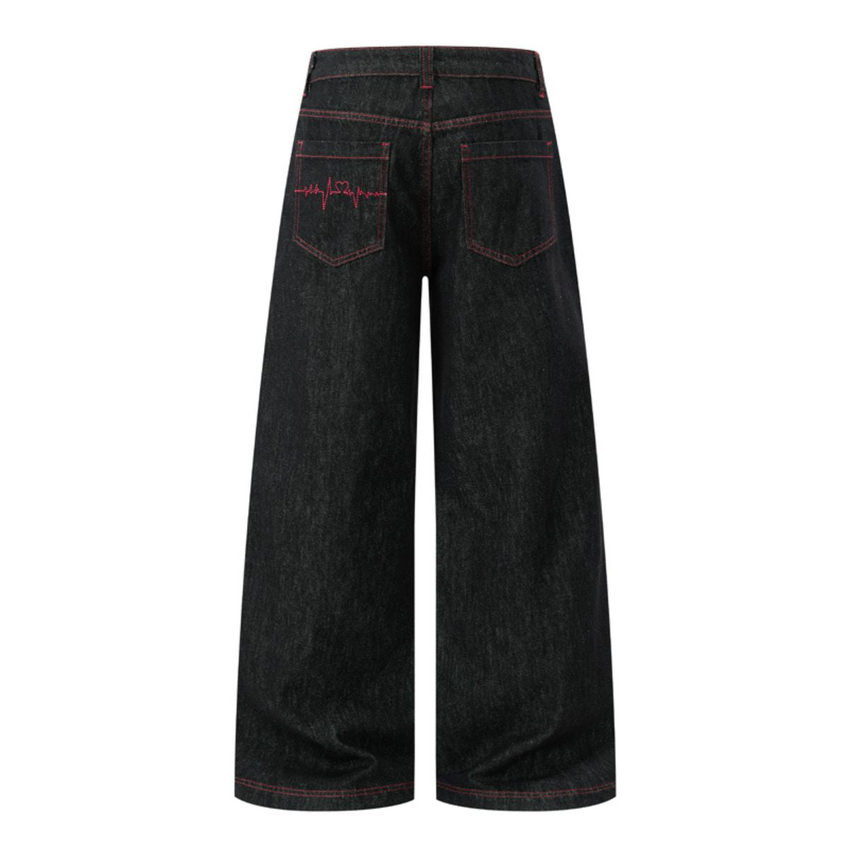 Embroidered Raw Denim Vintage Washed Loose Straight‑Leg Jeans