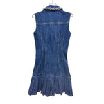 Sleeveless Beaded Denim Pleated Minidress