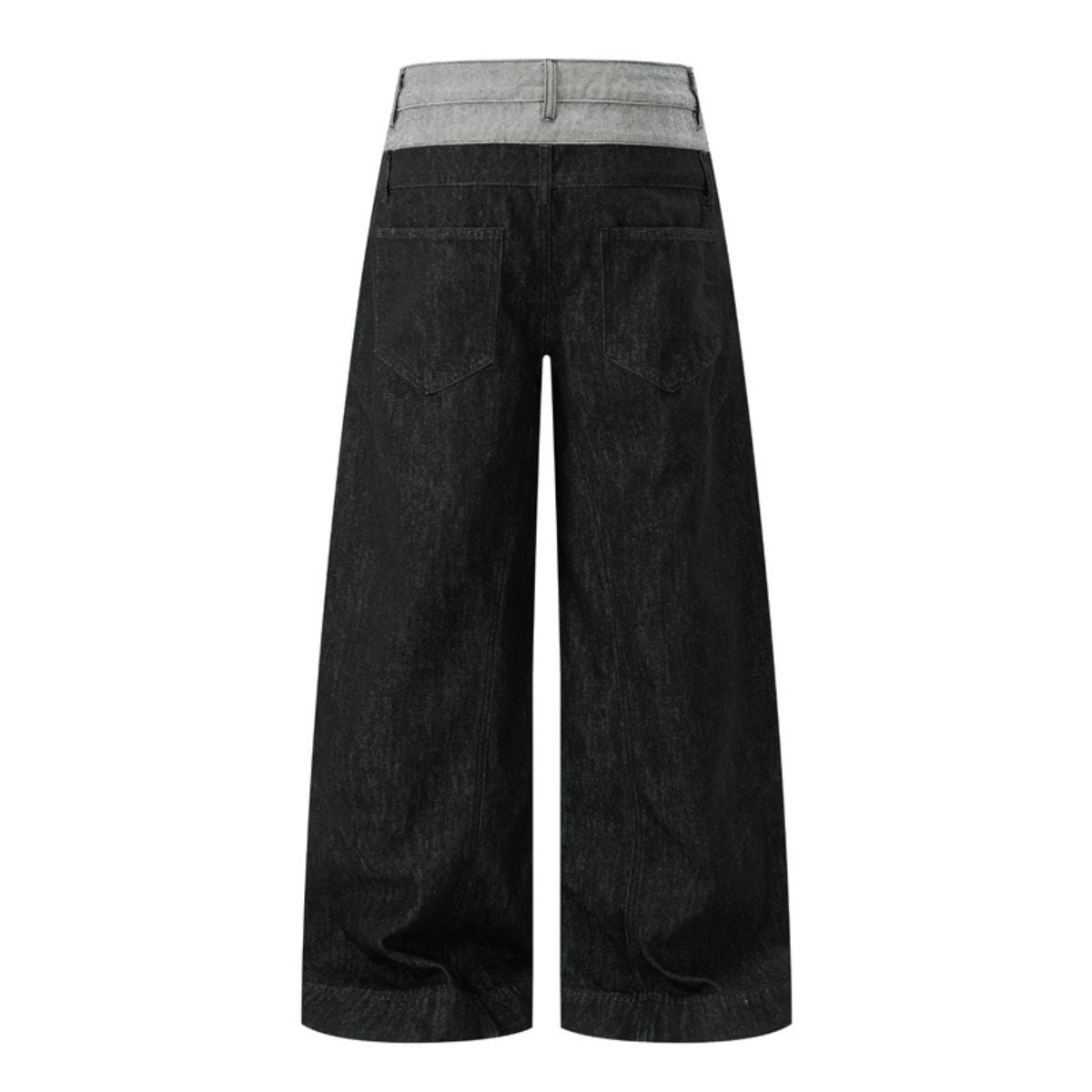 Two‑Tone Waistband Black Wide‑Leg Denim Jeans