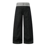 Two‑Tone Waistband Black Wide‑Leg Denim Jeans