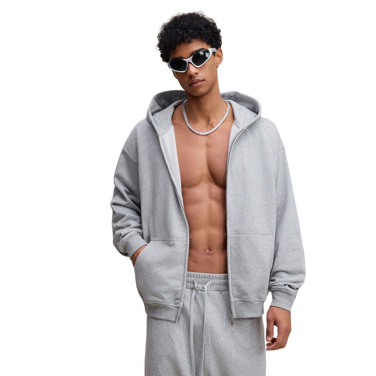 Double-Slider Zipper Solid Color Hoodie