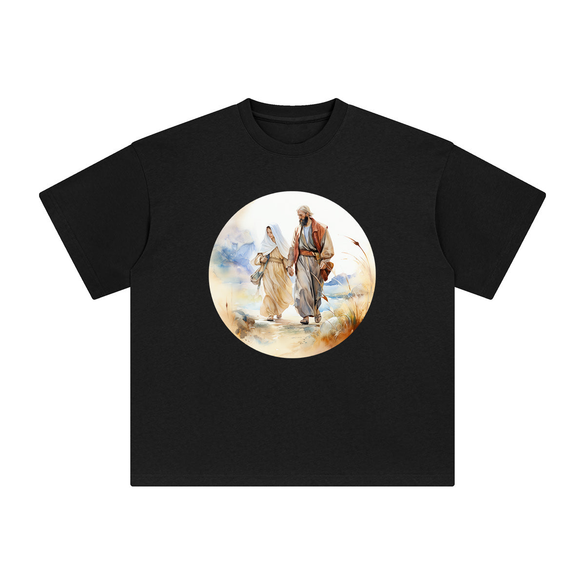 Mother Mary & Saint Joseph Walking Graphic Tee-INNBLAC Fashion Apparel