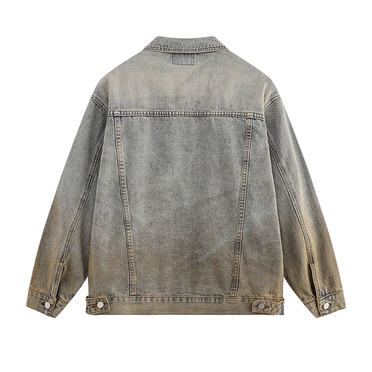 Unisex Retro Street style Distressed Washed Blue&yellow Mud-dyed Denim Jacket