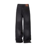 Vintage Washed Black Whiskered Wide Leg Jeans