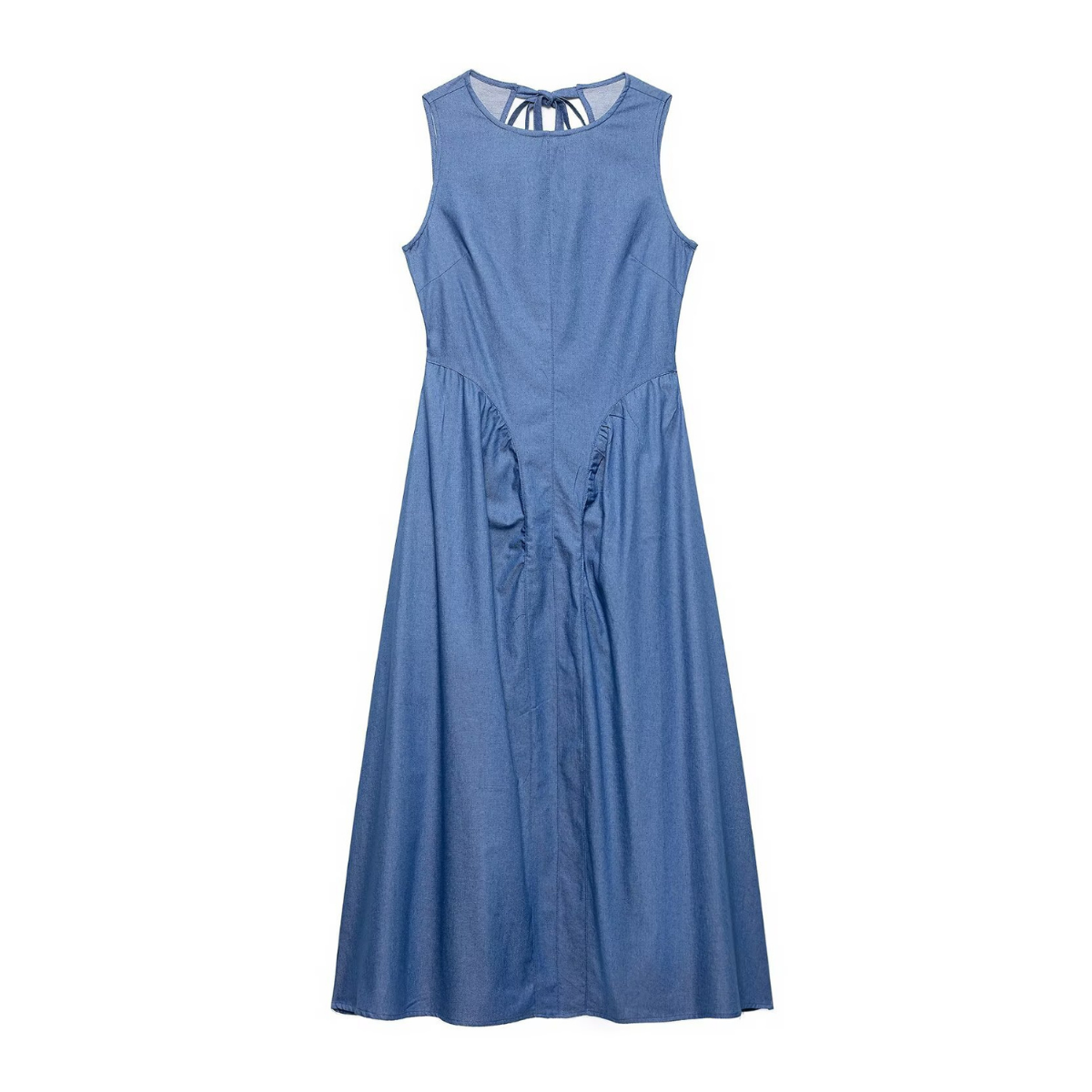 Backless Denim Ruched Maxi Dress