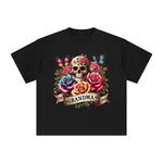 Grandma Blossom & Skull Graphic Tee-INNBLAC Fashion Apparel